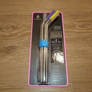 MANNA 18/8 Stainless Steel Reusable Straws & Silicone Straw Holder 8 Piece Set